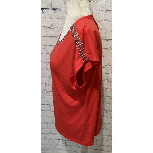 Ruby Rd. Women's short Sleeve Shirt Jeweled Neckline petite medium - Picture 4 of 7